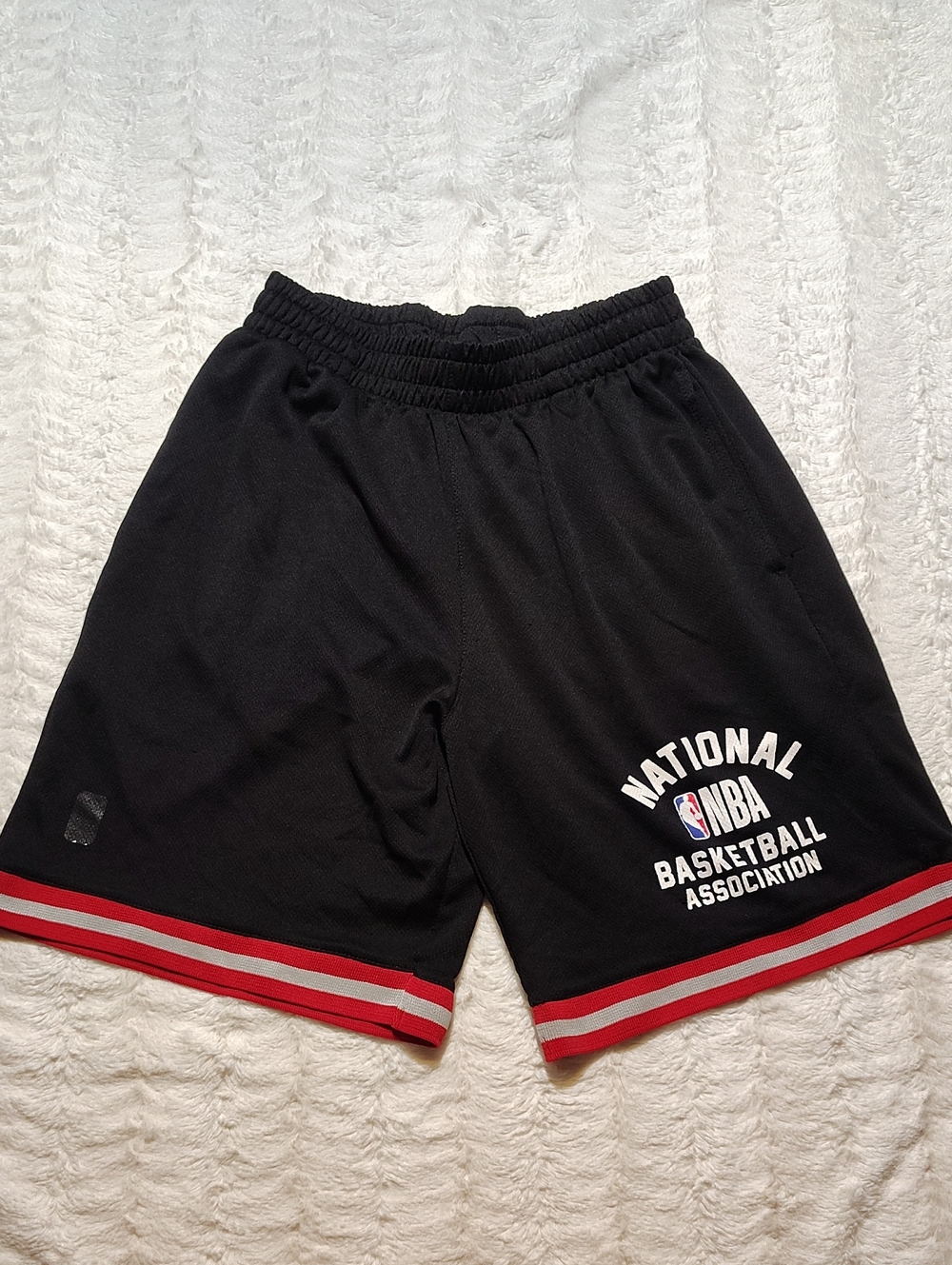 NBA National Basketball Association Men's Black Athletic Shorts with Red Trim